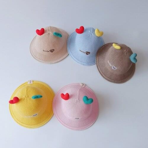Spring Summer Heart Baby Sun Hats Cotton Yarn Breathable Straw Hat Kids Boys Girls Beach Caps Fisherman Hats