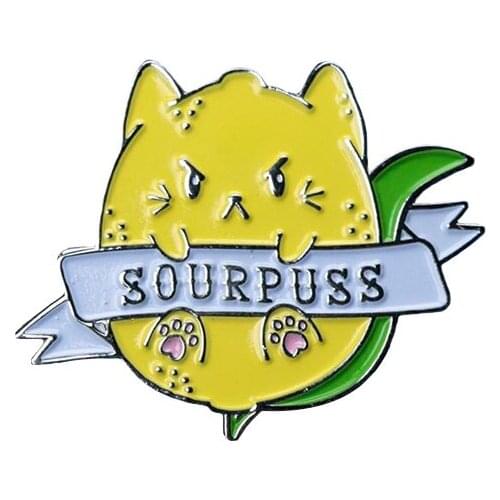 Sourpuss Enamel Pin Cat Lemon badge Pin Brooch