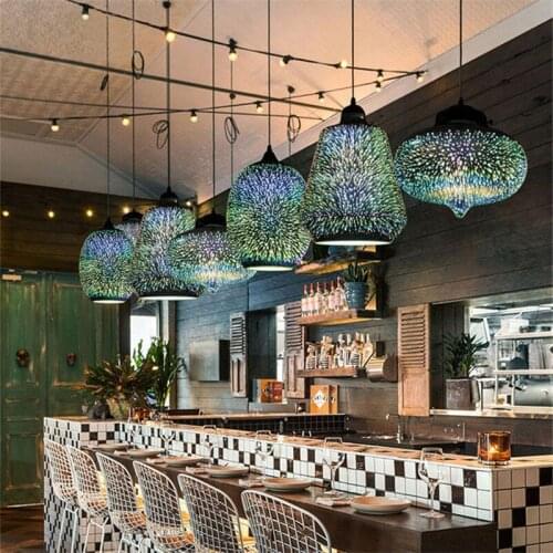 Nordic Modern Creative Pendant Lamp LED E27 3 Lights Design Stained 3D Glass Pendant Light for Restaurant Bar Clothing Store