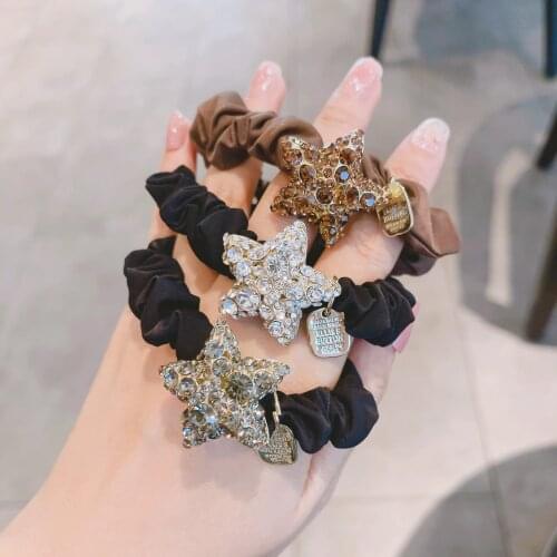 Rhinestone Five-Pointed Star Large Intestine Hair Ring Rubber Band Headdress INS Tie Hair Temperament Net Red Hair Ring