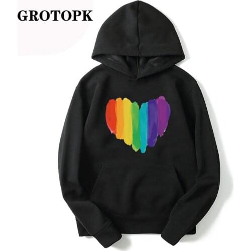 Harajuku Rainbow Heart Pride Lgbt Gay Lesbian Hoodies Streetwear Men/women Sweatshirt Autumn Winter Unisex Pullover Hoody