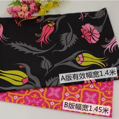 High quality cotton fabrics for patchwork,Black background color large flowers design,fabrics by the meter,2pcs/lot