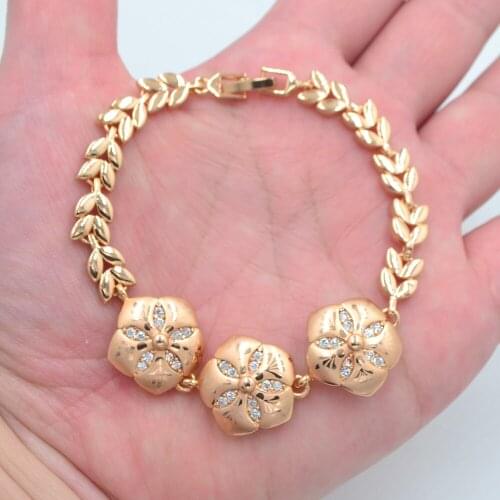 Fashion Jewelry Gold Color Clear CZ Flower Petals Link Bracelet for Women