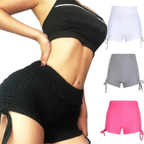 Women Sexy Solid Color Side Drawstring Shorts Leggings Elastic Yoga Running Slim Minipants Breathable Sports Thin Skinny Shorts