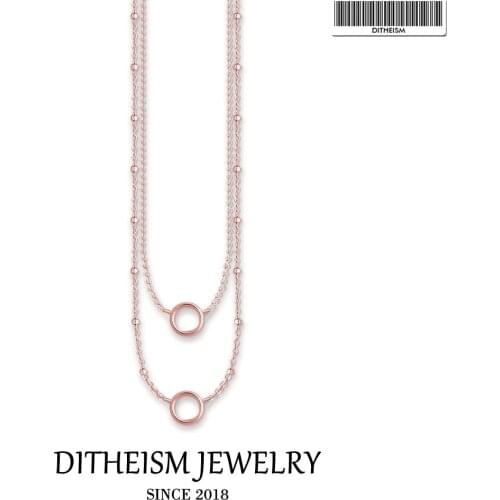Link Chain Necklace Rose Gold Color Double Carrier, 2020 Summer New Fashion 925 Sterling Silver Jewelry Romantic Gift For Women