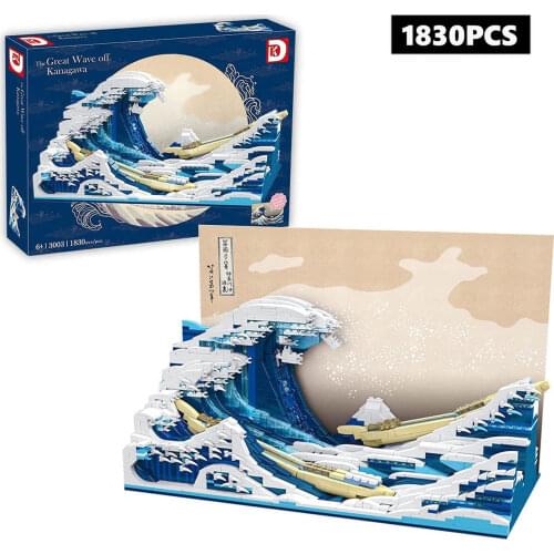 Scenic Building Blocks Creative Famous Painting Building Block Japanese The Great Wave Off Kanagawa Home Decoration Model Bricks
