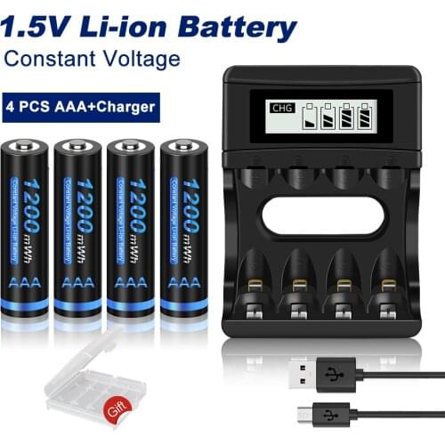 1.5V AAA rechargeable battery 1200mWh lithium 1.5v aaa li-ion battery 3a 1.5v batteries+Charger for 1.5V AA AAA li-ion battery