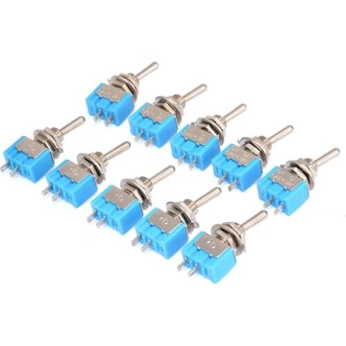 10Pcs MTS-101 2 Pin SPST Switch ON-OFF 2 Position AC125V/6A 250V/3A 6mm Blue Mini Toggle Switches