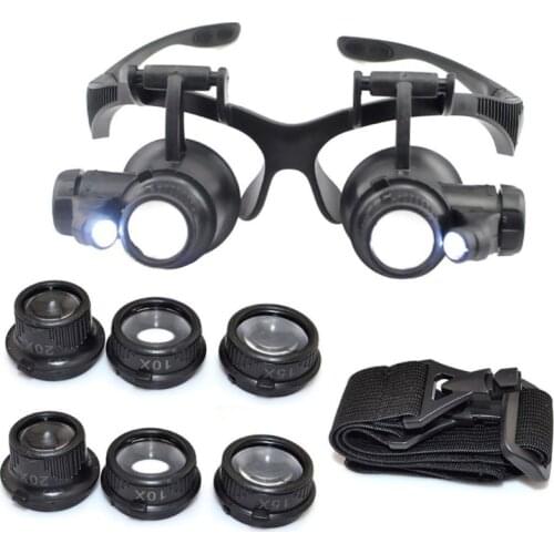 10X 15X 20X 25X LED Double Eye Jeweler Repair Watch Magnifier Loupe Glasses Lens