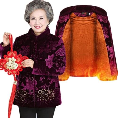 2020 Middle-aged And Old People Winter Jacket Gold Velvet Cotton Parka Grandma Thicker Cotton Padded Mothers Autumn Coat W1373