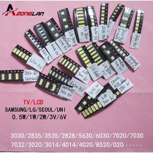370PCS 1-2WSMD LED Kit 3V/6V 2835/3030/2828/3535/5630/7020/7030/4020/6030/4014/3020/3232/020/ Cold white For TV Backlight Beads