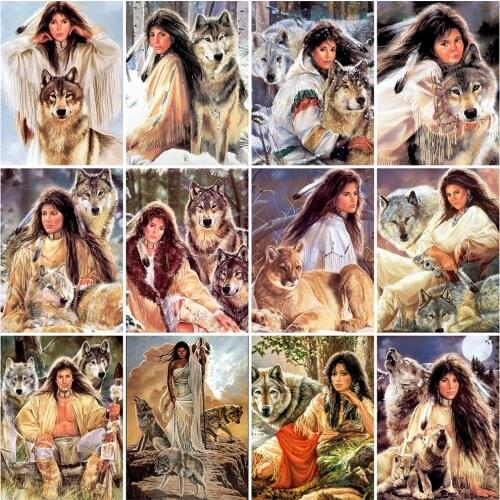 EverShine Diamond Embroidery Animal Wolf Full Drill Square Diamond Painting Indian Cross Stitch Mosaic Needlework Handmade Hobby