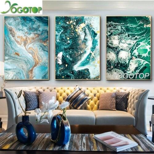 Diy Diamond Painting 5D Full Drill mosaic diamond Embroidery Green Blue Ocean River Fluid Abstract Wall Art 3pcs/set ML986