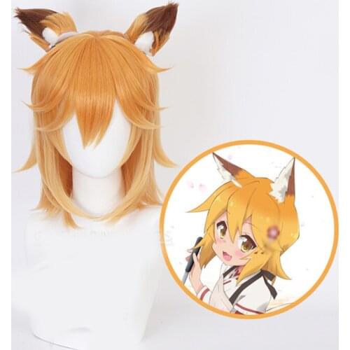 Anime Sewayaki Kitsune no Senko-san Short Synthetic Hair Wig+Fox Ears Cosplay Costume Prop Party Decor for Women Girl
