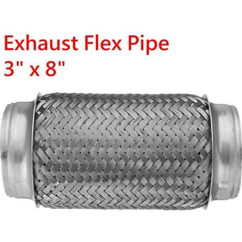 Car Stainless Steel Exhaust Pipes 3" ID x 8" L Double Braided Flex Connector Ripple Sliver Tube Connector Joint Coupling Adapte