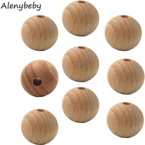 50pcs Natural Organic Beech Wooden Beads DIY Necklace Bracelet Beads Accessories Baby Teether Hanging Materials Wooden Teether