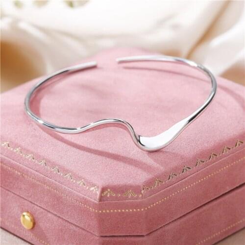Pure Silver/ Gold Color Cuff Bangles For Women Open Curve Bracelet & Bangles Pulseira Femme Wristband Wedding Jewelry Accesories