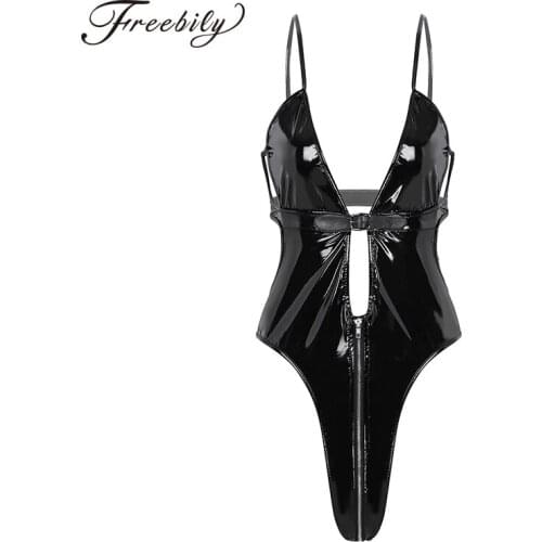 Women Sexy Wetlook Faux Leather Catsuit PVC Latex Bodysuit Backless Open Crotch Clubwear Fetish Hot Erotic Pole Dance Lingerie
