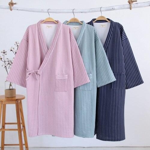 Bathrobe Japanese kimono air layer nightgown women autumn/winter thick striped simple pajamas pregnant women robe пижама new