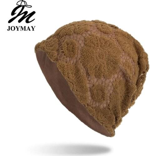 Joymay Winter Autumn Beanies Hat Female lace flower Warm Soft Knitting Cap Hats Touca Gorro Caps For Men Women WM082