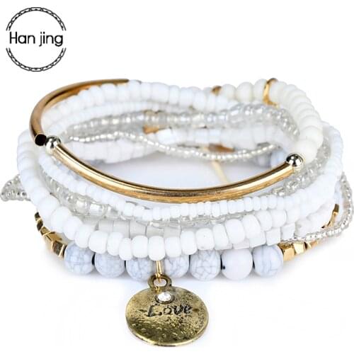 Candy Color Multilayer Beads Bohemia Bracelets Bangles For Women Jewelry Letter LOVE Charm Bracelet Gifts Girlfriend Pulseras