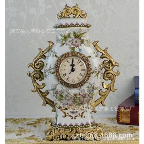 EUROPEAN STYLE CERAMIC CLOCK ANTIQUE LUXURY EUROPEAN STYLE HOME ACCESSORIES HAND-MADE DESKTOP ROOM FURNISHINGS
