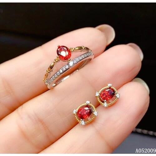 KJJEAXCMY fine jewelry 925 sterling silver inlaid natural garnet ring earring luxury girl suit support test