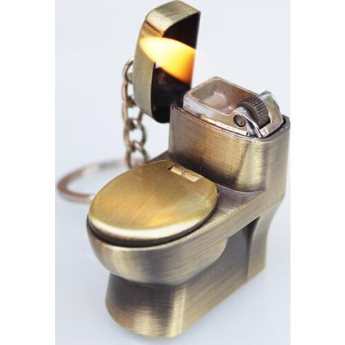 Creative Compact Toilet Gas Lighter KeyChain Butane Smoke Lighter Inflated Toilet bowl Key Chain Lighter Bar Metal Funny Toys