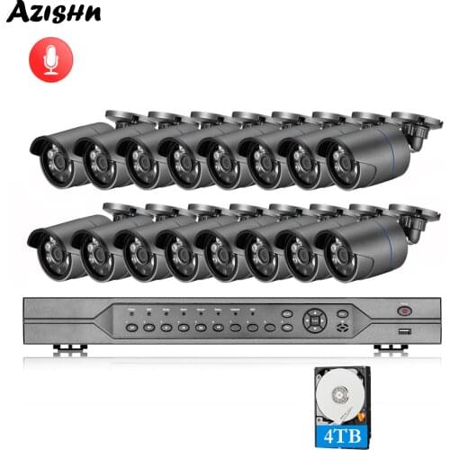 AZISHN 16CH 5MP POE NVR Kit H.265 CCTV Security System Waterproof 5MP 2592X1944 IP Camera Face detect P2P Video Surveillance Set