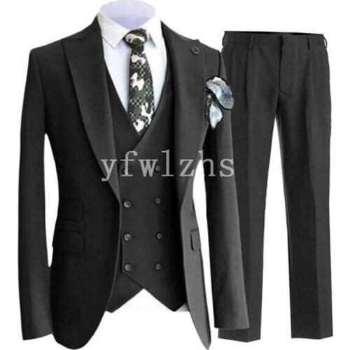 Handsome One Button Groomsmen Peak Lapel Groom Tuxedos Wedding Dress Men Suits Blazer Prom Dinner (Jacket+Pants+Tie+Vest) B785