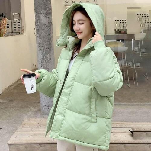 Short Womens Winter Jackets Plus Size Solid Loose Parkas Woman Stand Collarr Thick Cotton Padded Hooded Casual Overcoat Female