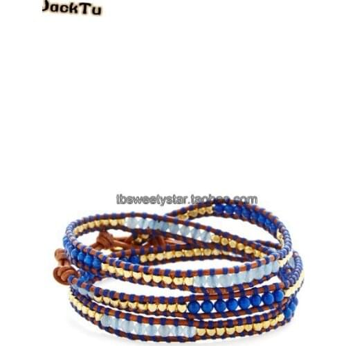 Summer lapis mix blue beads triple wrap bracelet