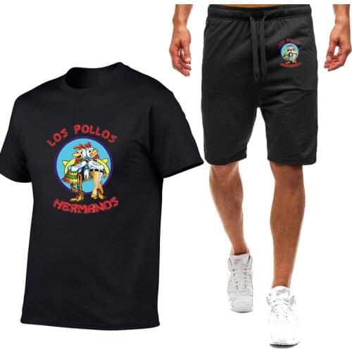 Summer Breaking Bad Print Leisure Sportswear LOS POLLOS Hermanos Fitness Sports Suit Short-Sleeved T-Shirt + Shorts 2-Piece Set