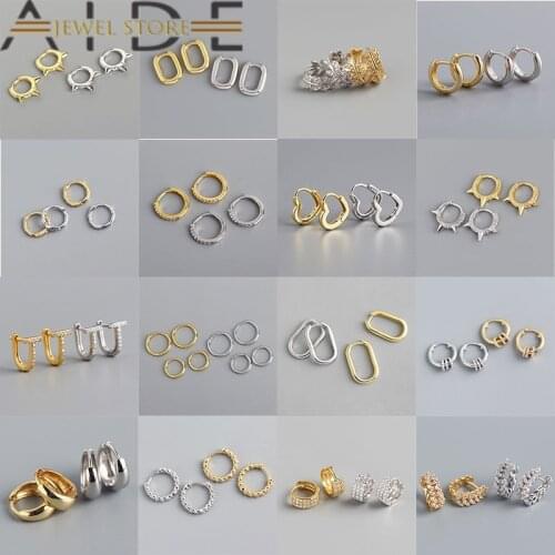 Aide 925 Sterling Silver French Punk Hip-Hop Geometric Small Hoop Earrings for Women Huggie Earring Party Jewelry Accessories