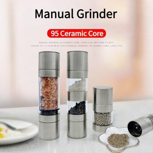 Pepper Grinder 2 in 1 Stainless Steel Double Head Manual Salt Sesame Pepper Mill Spice Shakers Kitchen Cooking Accessories