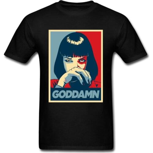 Pulp Fiction T-shirts Wallace Goddamn Tee Shirt Men Hip Hop Streetwear 100% Cotton Summer Women T Shirt Slim Fit Rebel Tops Red