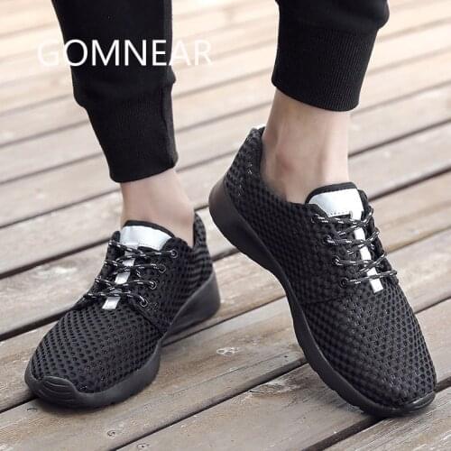 GOMNEAR 2020 Summer Breathable Men Shoes Casual Lace-up White Shoes Running Black Sport Shoes Leisure Sneaker Walking Large Size