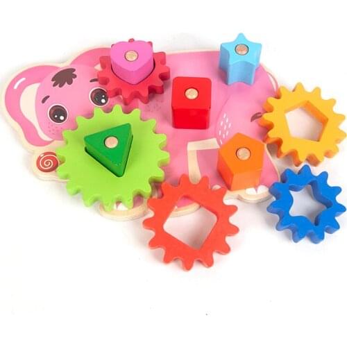 Fun Gears Set Building Block Montessori Wooden Toy Children Jigsaw Model Building Kits Homeschool Supplies Educational Baby Gift