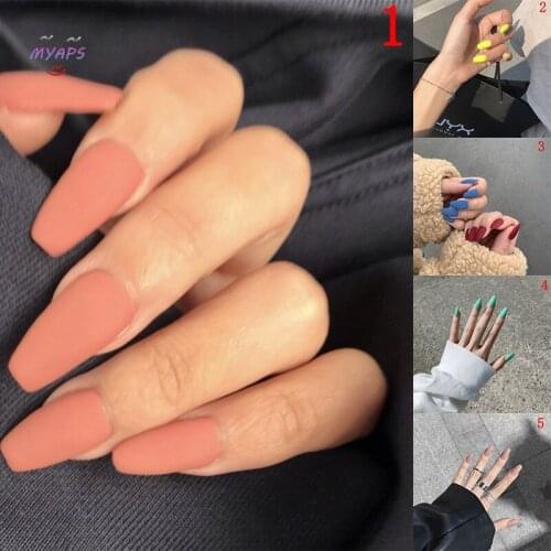 Wholesale Fake Nails Frosted Press On Nails Matte Wine Red Coloured White Black Blue Green False Nails 14 Colors