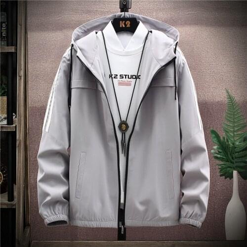 Autumn men casual hooded jacket trend loose tooling clothes fat Plus Size 9XL Long Sleeve zipper outerwear thin windproof Coats