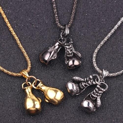 Mini Boxing Glove Necklace Gold Color Chain Pair Boxing Glove Pendant Necklaces For Men Boys Charm Fashion Sport Fitness Jewelry