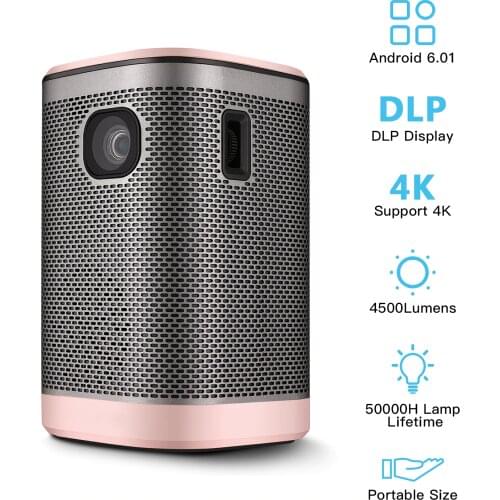 Mini Portable Projector HIFI Speaker WiFi BT Function DLP Movie Projector Home Theater 4500Lumens Android 6.0(1G+8G) Touchpad