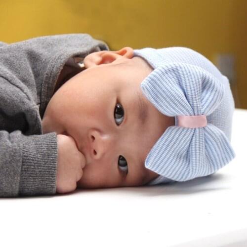 New 2020 Autumn Winter Newborn Baby Girl Boys Striped Bowknot Hospital Hat Beanie Hat Stretchy Cap s