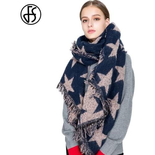 FS Soft Blanket Scarf Women Five Pointed Star Shawl Winter Fashion Warm Luxury Wool Scarves With Tassel Lady Thick Wrap Pashmina