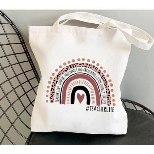 Teacher Supplies Rainbow Teacher Life Essential Printed Tote Bag women Funny handbag Shoulder shopping Lady gift Canvas Bag