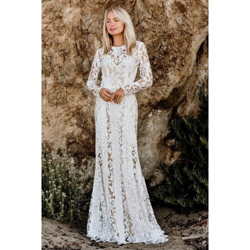 Bohemian Mermaid 2022 Wedding Dresses Bridal Gowns Lace Appliqued Arabic Long Sleeve Custom Made robe de mariee