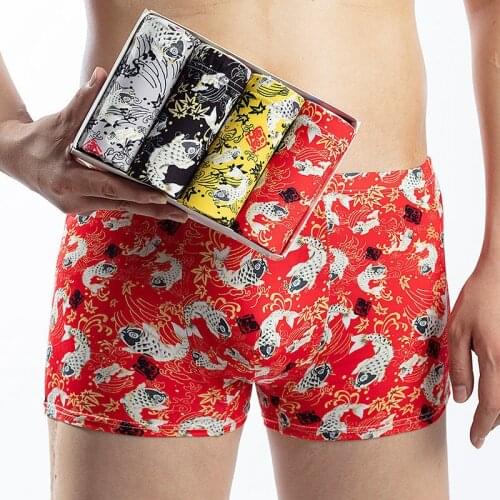 4pcs/lot New Mens Underwear Boxers Fashion Printed Men Underpants Boxer Shorts Male Panties Pouch Sheath Underpants Plus Size