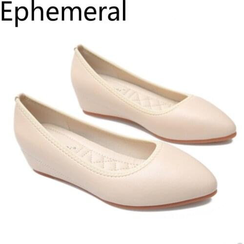 Women Heigh Increasing Heel Pumps Wedges Shoes Slip On Microfiber Plain Pointe Toe TPR Sole Comfortable Anti-slip Stilettos 41