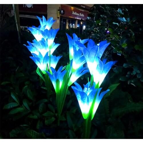 Solar Lamp 4 LED Lily Flower Blue White Light Outdoor Waterproof Solar For Garden Light Yard Decoration LED Outdoor Solar Light