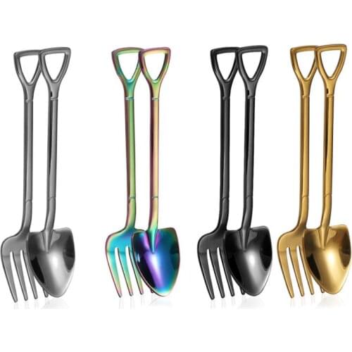 Creative Shovel Shape Ice Cream Fork Multi-color Spoon Fork Long Handle Coffee Ice Cream Tool Food Grade Kitchen Accessories
